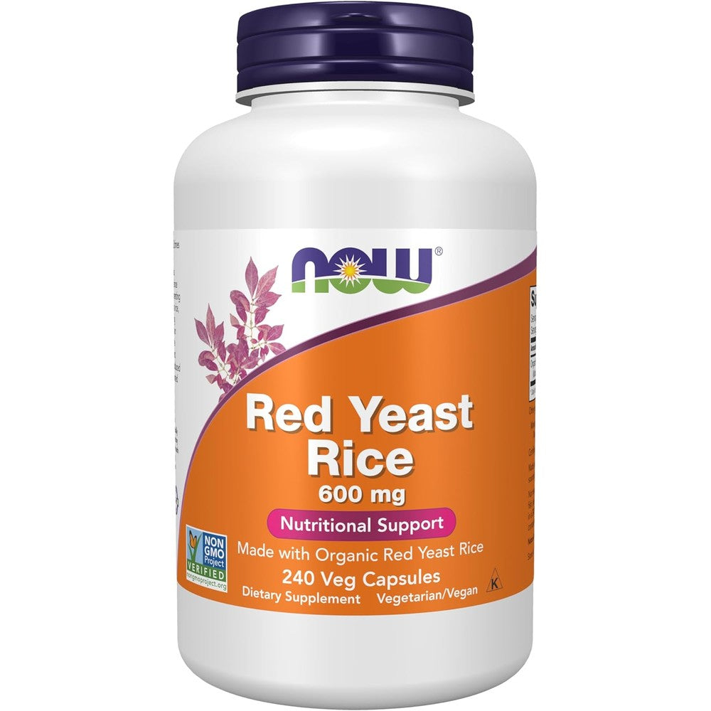 NOW Foods Organic Red Yeast Rice 600 Milligrams bottle front view for cardiovascular support