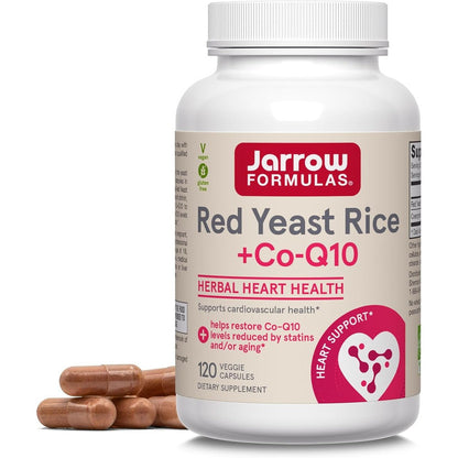 Jarrow Formulas Red Yeast Rice 1200 mg and Coenzyme Q10 100 mg 120 Vegetable Capsules front bottle packaging
