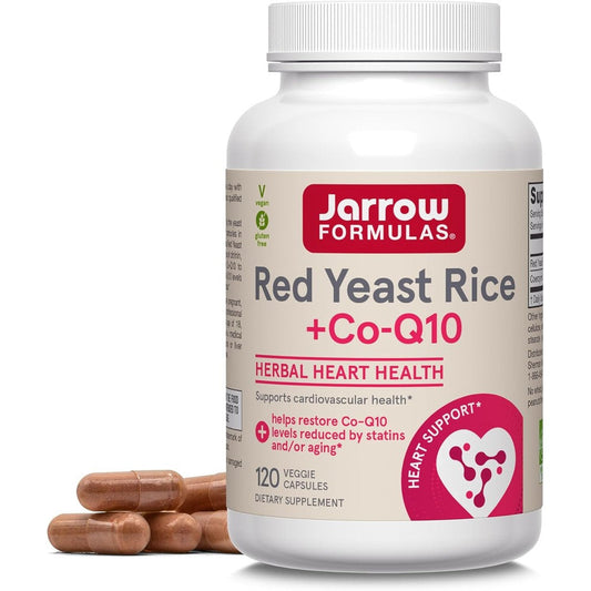 Jarrow Formulas Red Yeast Rice 1200 mg and Coenzyme Q10 100 mg 120 Vegetable Capsules front bottle packaging