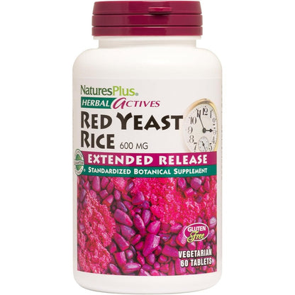 NaturesPlus Herbal Actives Red Yeast Rice 60 Tablets front bottle view for heart health support