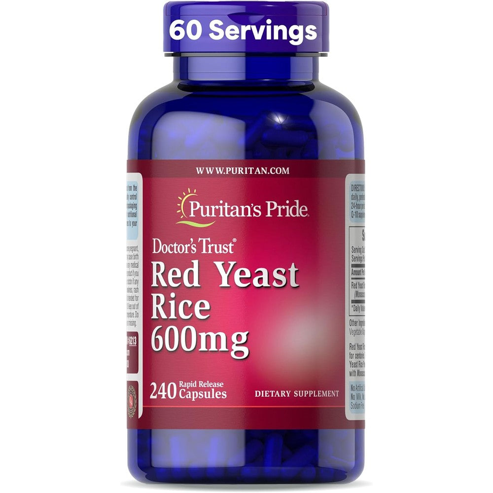 Puritan's Pride Red Yeast Rice 600mg 240 Capsules front view bottle