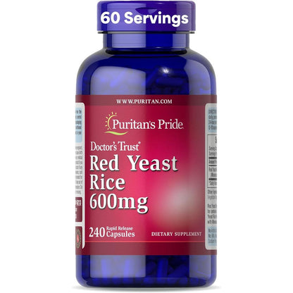 Puritan's Pride Red Yeast Rice 600mg 240 Capsules front view bottle