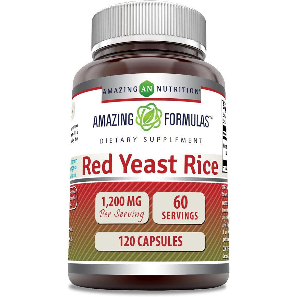 Amazing Nutrition Amazing Formulas Red Yeast Rice 1200mg 120 Capsules front label view heart health supplement