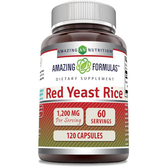 Amazing Nutrition Amazing Formulas Red Yeast Rice 1200mg 120 Capsules front label view heart health supplement