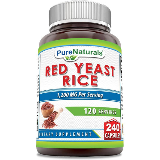 Pure Naturals Red Yeast Rice 1200 milligrams supplement bottle front view for heart health support