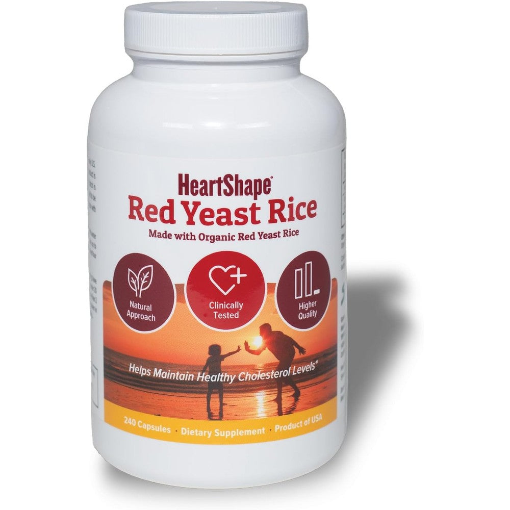 HeartShape Red Yeast Rice 240 Capsules front view bottle for natural cholesterol support