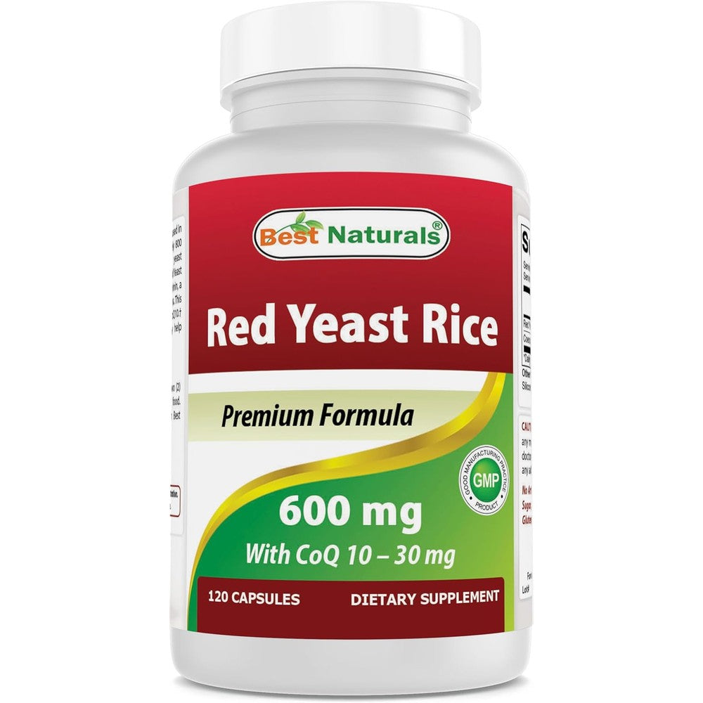 Best Naturals Red Yeast Rice and CoQ10 120 Capsules front view heart health supplement