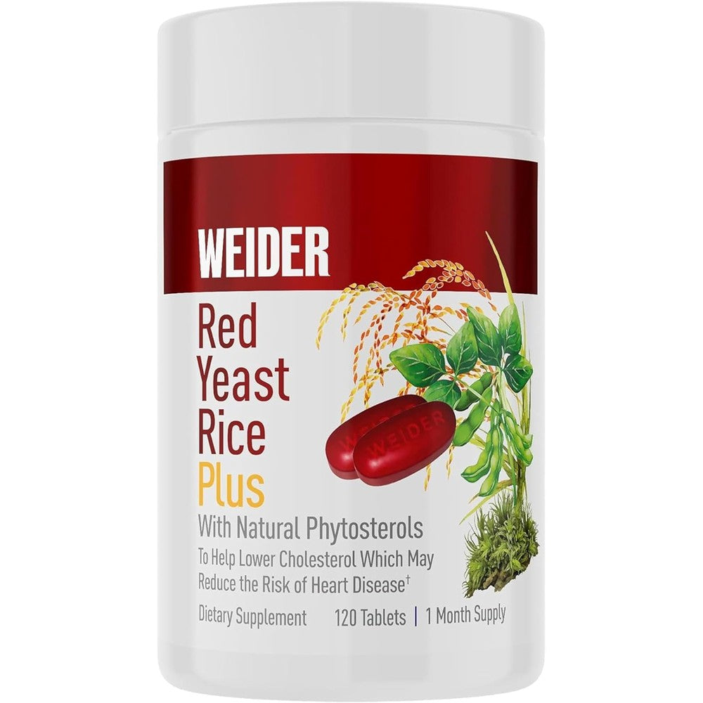 Weider Red Yeast Rice Plus 120 capsules front view bottle for natural cholesterol support