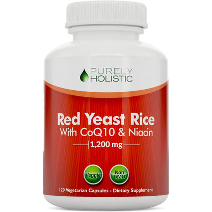 Purely Holistic Red Yeast Rice 1200 Milligrams front view bottle for cholesterol support