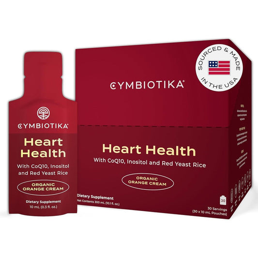 Cymbiotika Heart Health Supplement front view of the 30 pouch box for premium cardiovascular support.