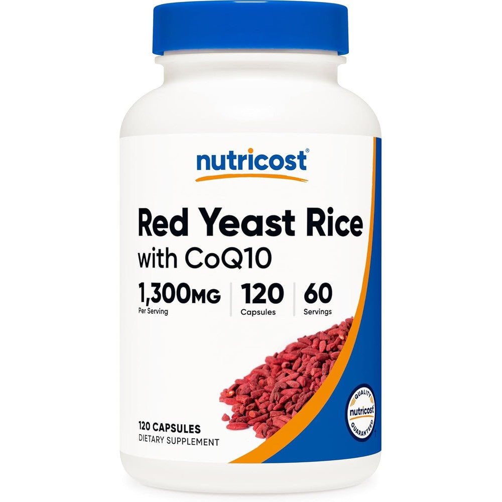 Nutricost Red Yeast Rice with CoQ10 1200mg 120 capsules front view bottle for heart health