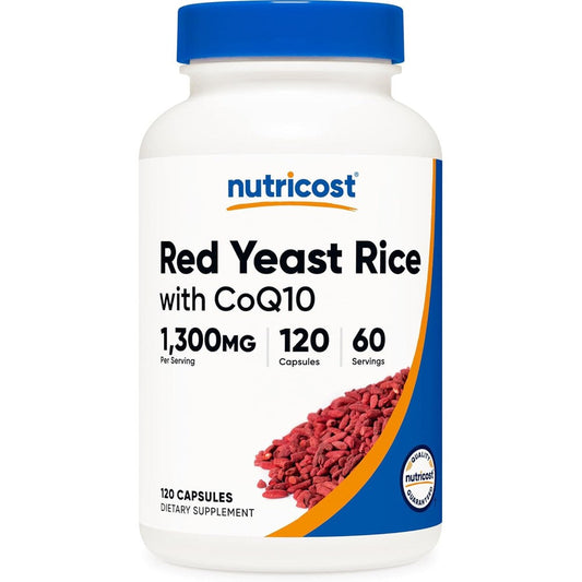 Nutricost Red Yeast Rice with CoQ10 1200mg 120 capsules front view bottle for heart health
