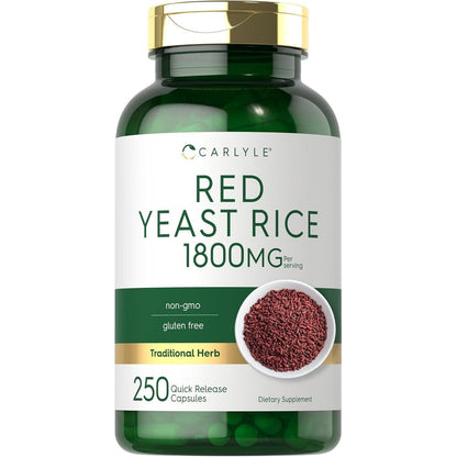 Carlyle Red Yeast Rice 1800mg 250 Capsules front bottle view for heart health support
