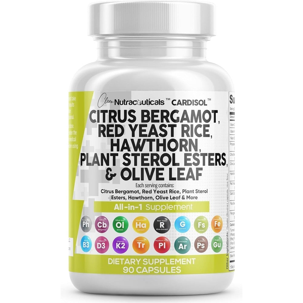 Clean Nutraceuticals Cardisol Citrus Bergamot Red Yeast Rice 90 Capsules front view for heart health support