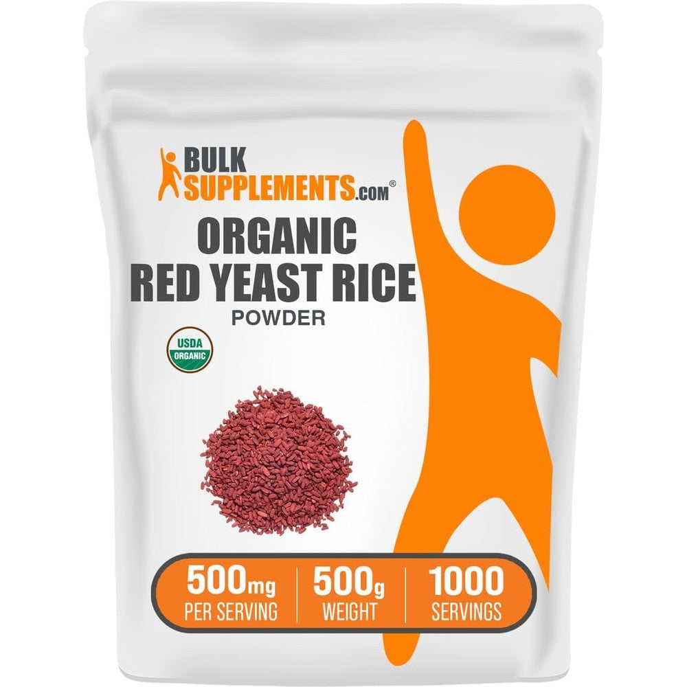 BulkSupplements Organic Red Yeast Rice Vitamin C Powder front packaging view for heart health support.