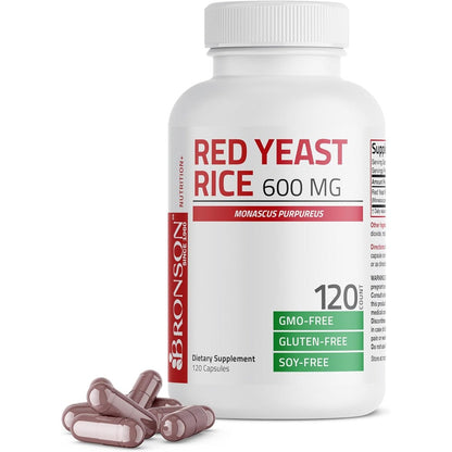 Bronson Red Yeast Rice 600mg bottle front view for cardiovascular support