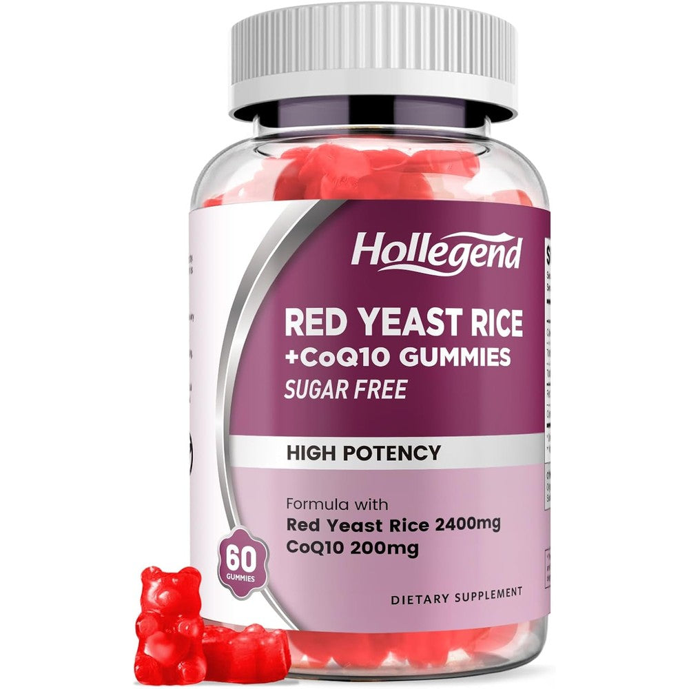 Hollegend Red Yeast Rice and Coenzyme Q10 gummies front view bottle
