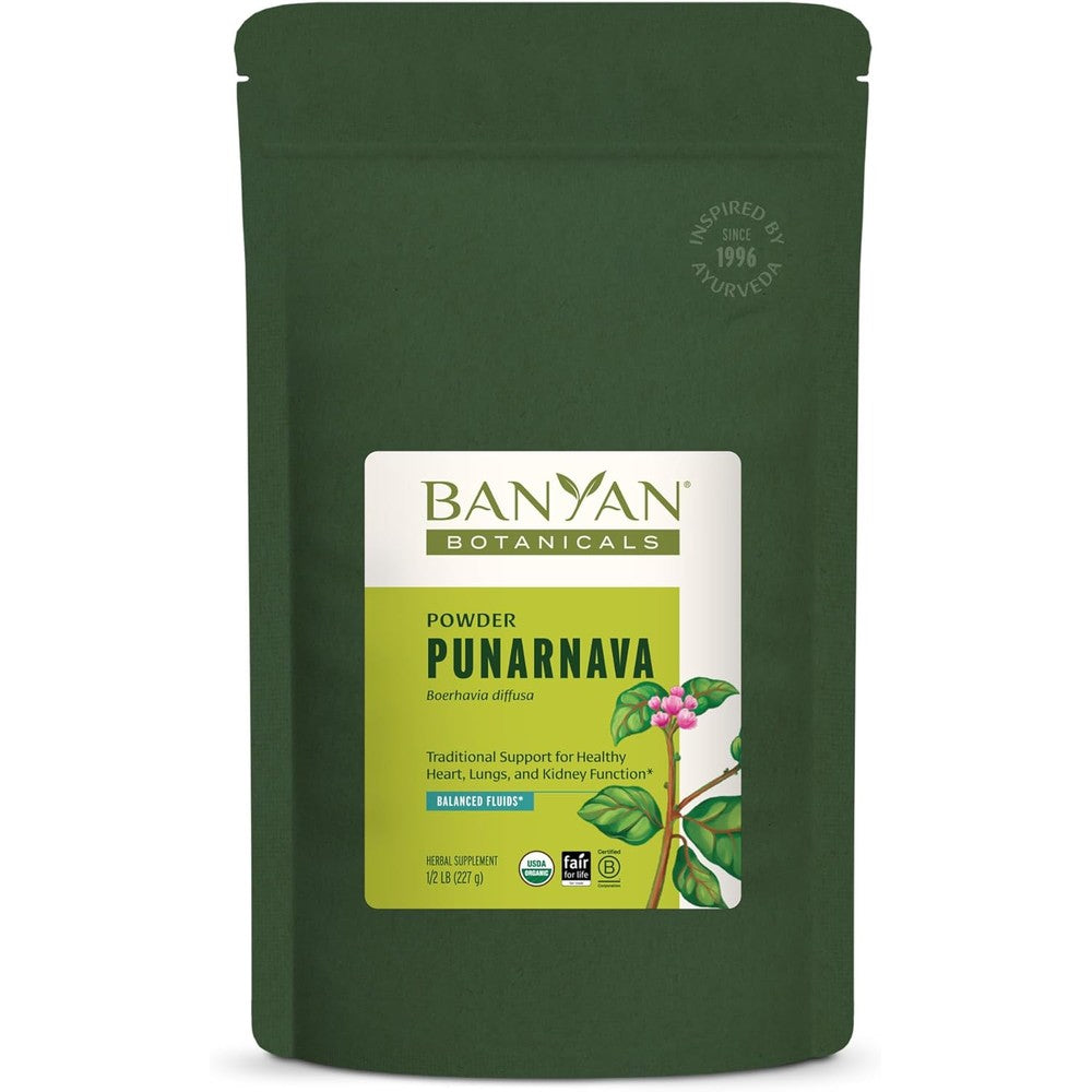 Banyan Botanicals Organic Punarnava Powder half pound pouch front view