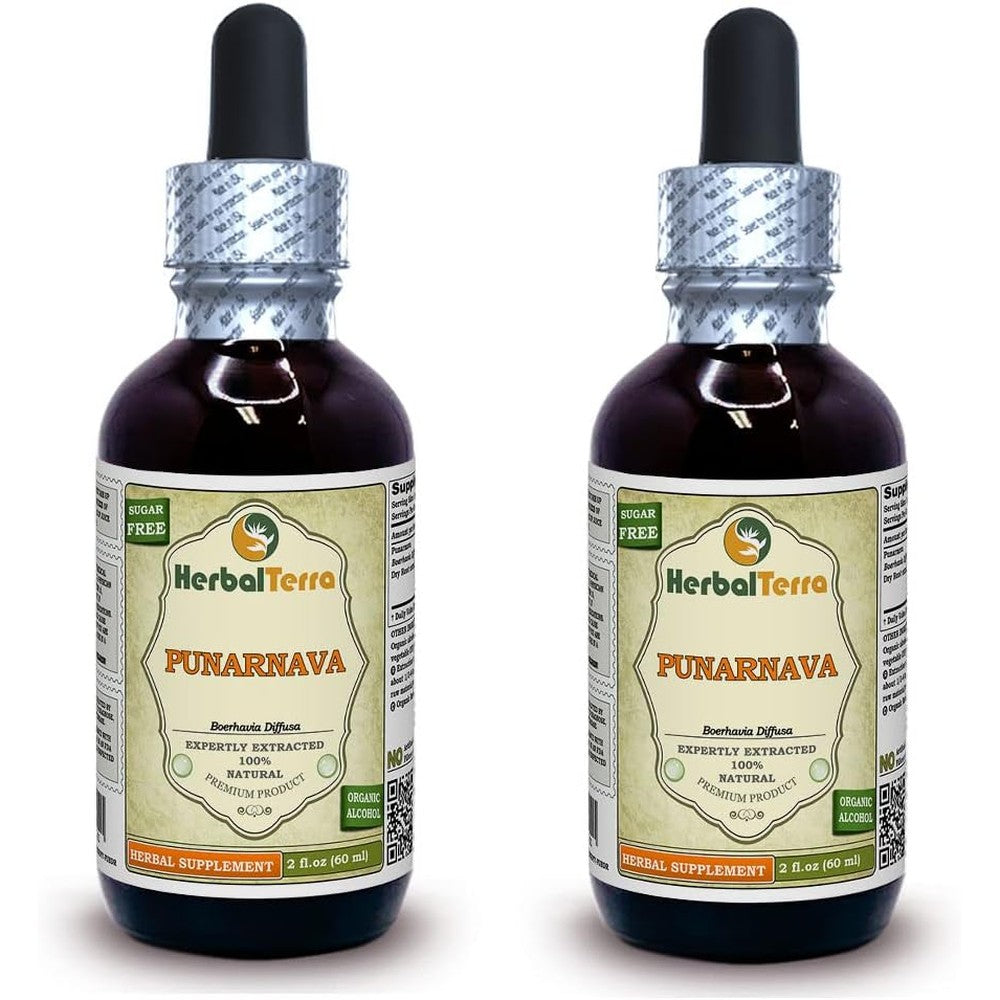 Herbal Terra Punarnava Root Liquid Extract front view of the two fluid ounce bottle pack of two