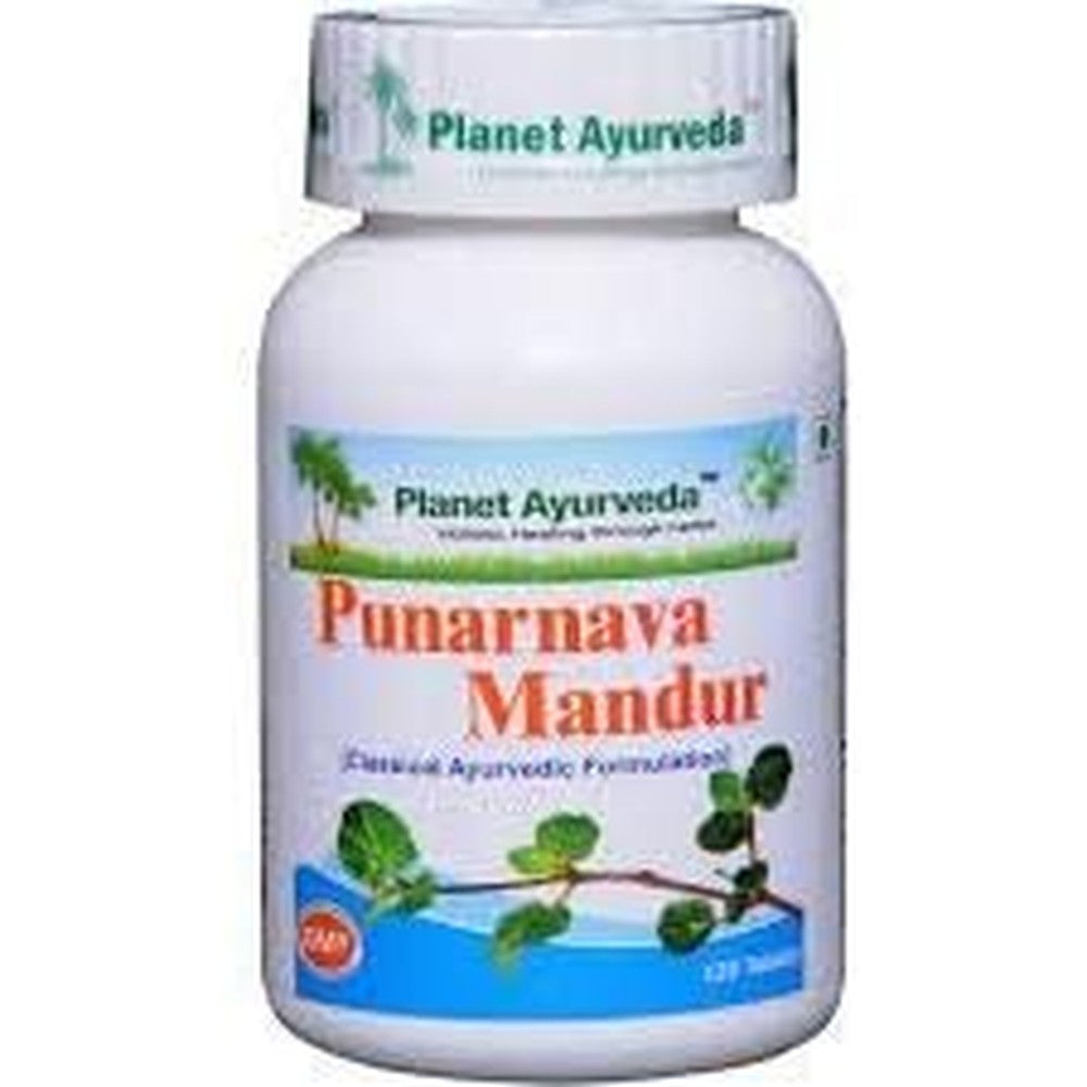 Planet Ayurveda Punarnava Mandur bottle front view showing natural kidney wellness supplement.