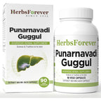 Herbsforever Punarnavadi Guggulu 90 vegetable capsules front bottle view for kidney health.
