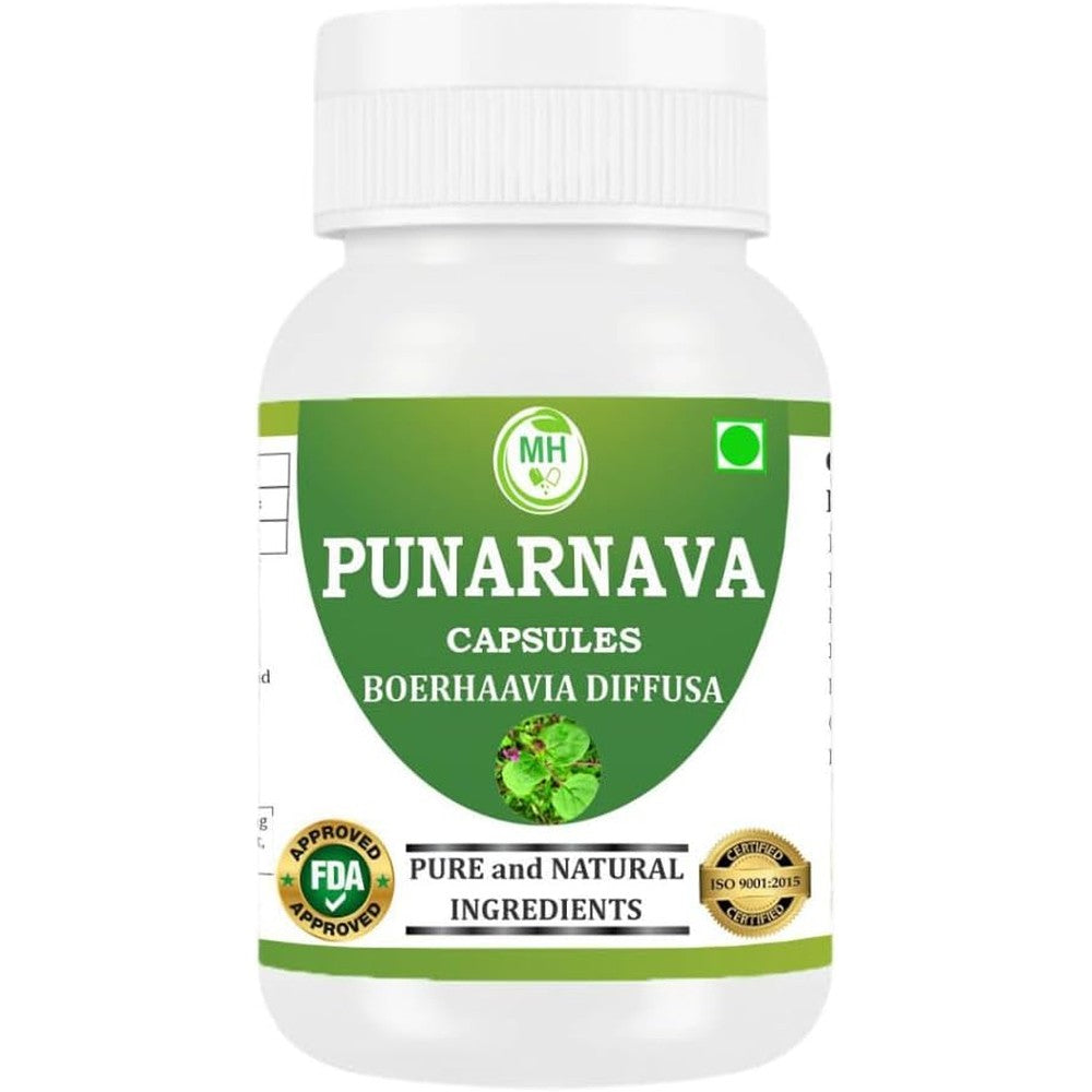 Morsan Healthcare Punarnava 500mg 60 capsules bottle front view showing product label details