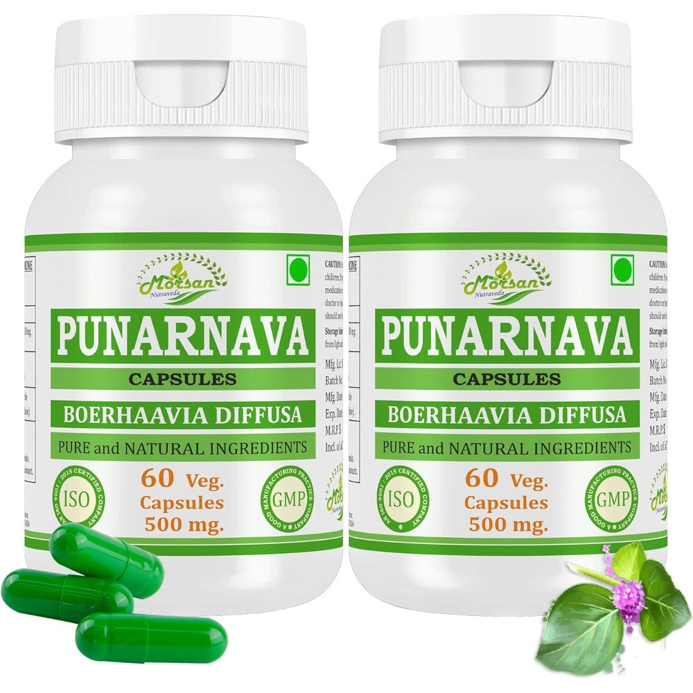 Morsan Nutraveda Punarnava Extract 60 capsules front view bottle for kidney support.