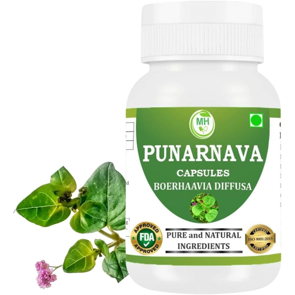 Morsan Healthcare Punarnava 500mg supplement bottle front view showcasing international packaging details.