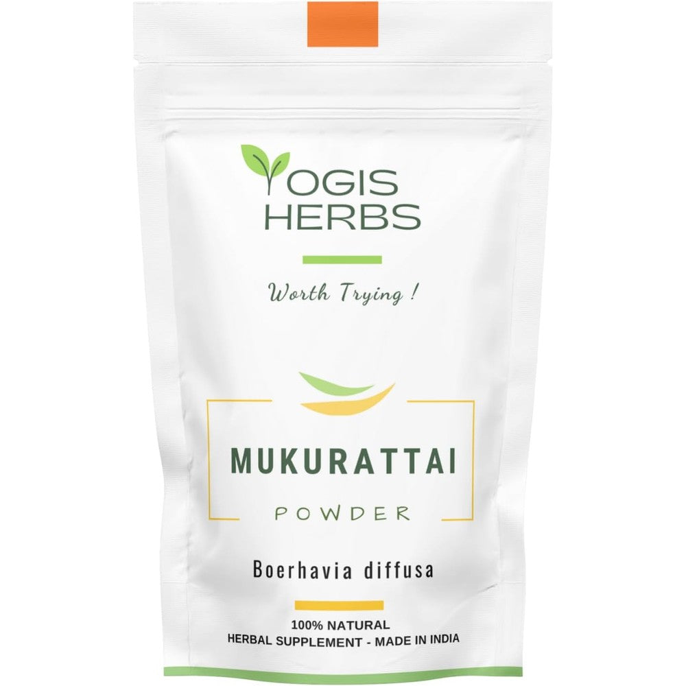 Yogis Herbs Pure Mukurattai Punarnava Powder front view authentic Ayurvedic supplement pouch