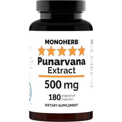 Monoherb Punarnava Extract 500 mg 180 capsules front view bottle for kidney support