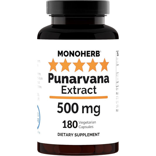 Monoherb Punarnava Extract 500 mg 180 capsules front view bottle for kidney support