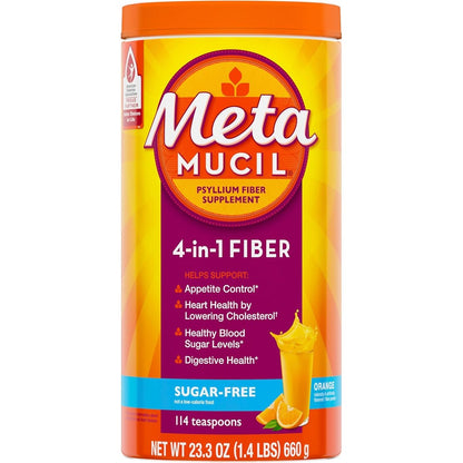 Metamucil 4-in-1 Sugar-Free Orange Fiber Powder container front view