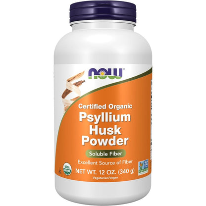 Now Foods Organic Psyllium Husk Powder front view 12 Ounce container