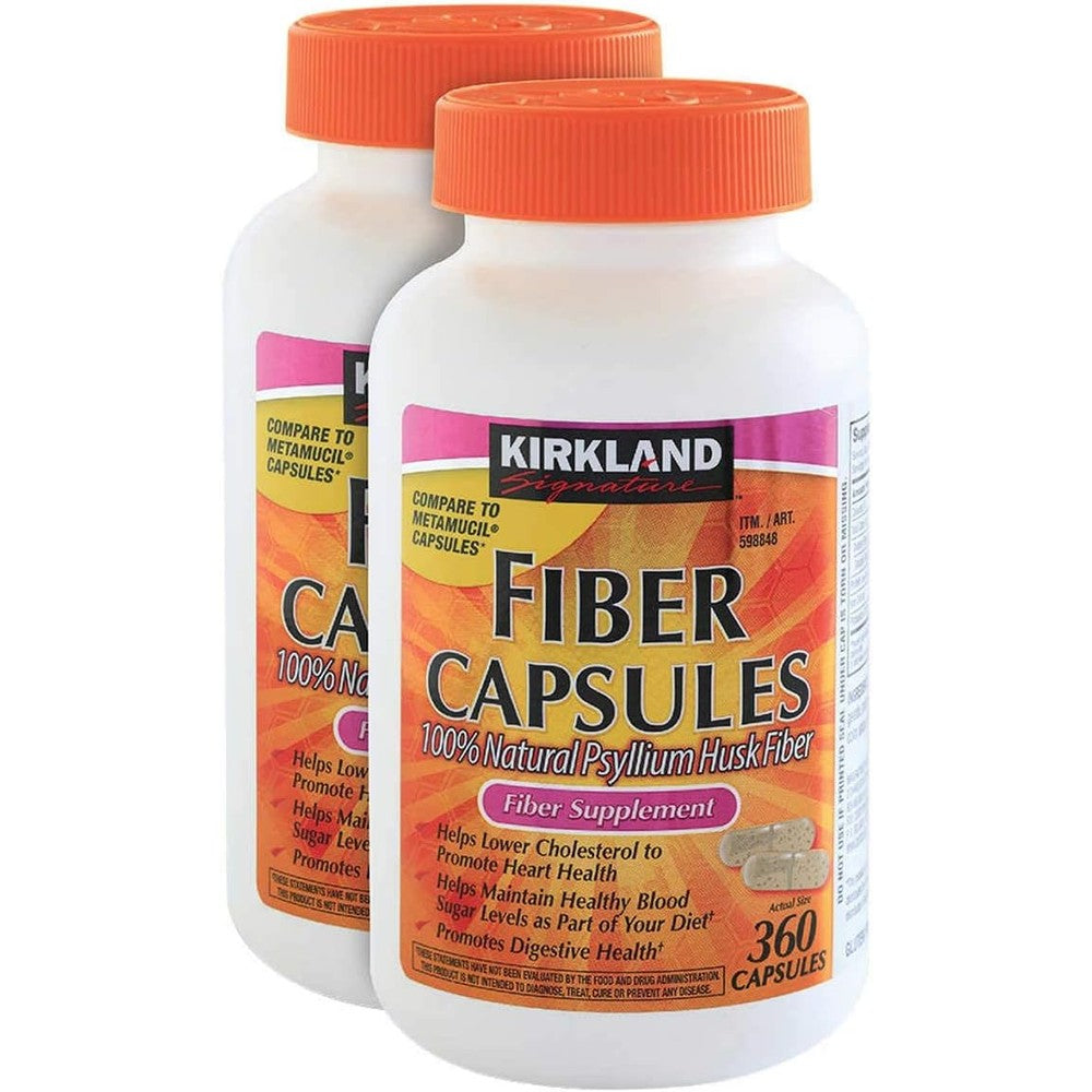 Kirkland Signature Psyllium Fiber 720 Capsules two bottles front view