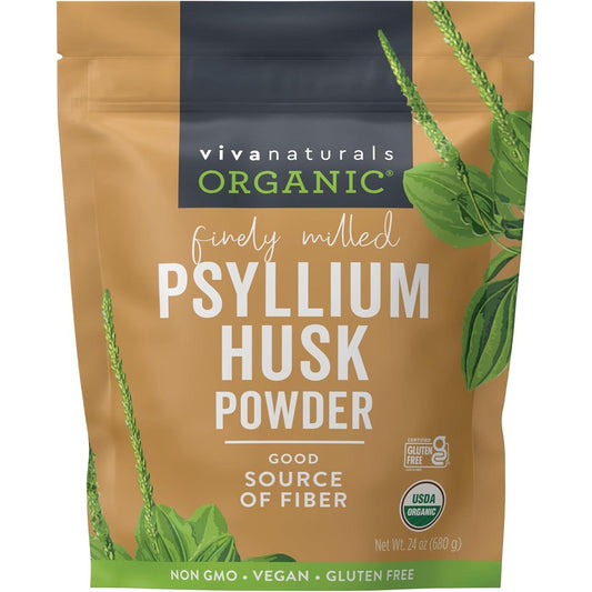 Viva Naturals Organic Psyllium Husk Powder 24 Ounces front packaging