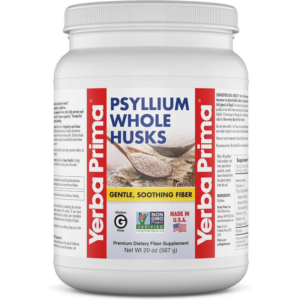 Yerba Prima Whole Psyllium Husks 20 Ounce container front view