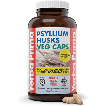 Yerba Prima Psyllium Husks Veg Caps 400 Capsules bottle front