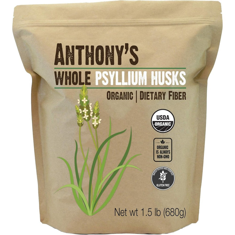 Anthony's Organic Whole Psyllium Husks 1.5 Pound bag front view