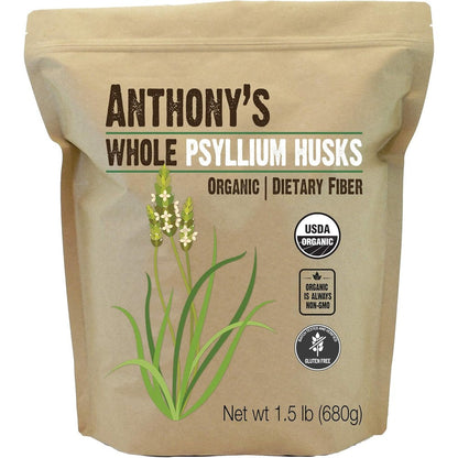Anthony's Organic Whole Psyllium Husks 1.5 Pound bag front view