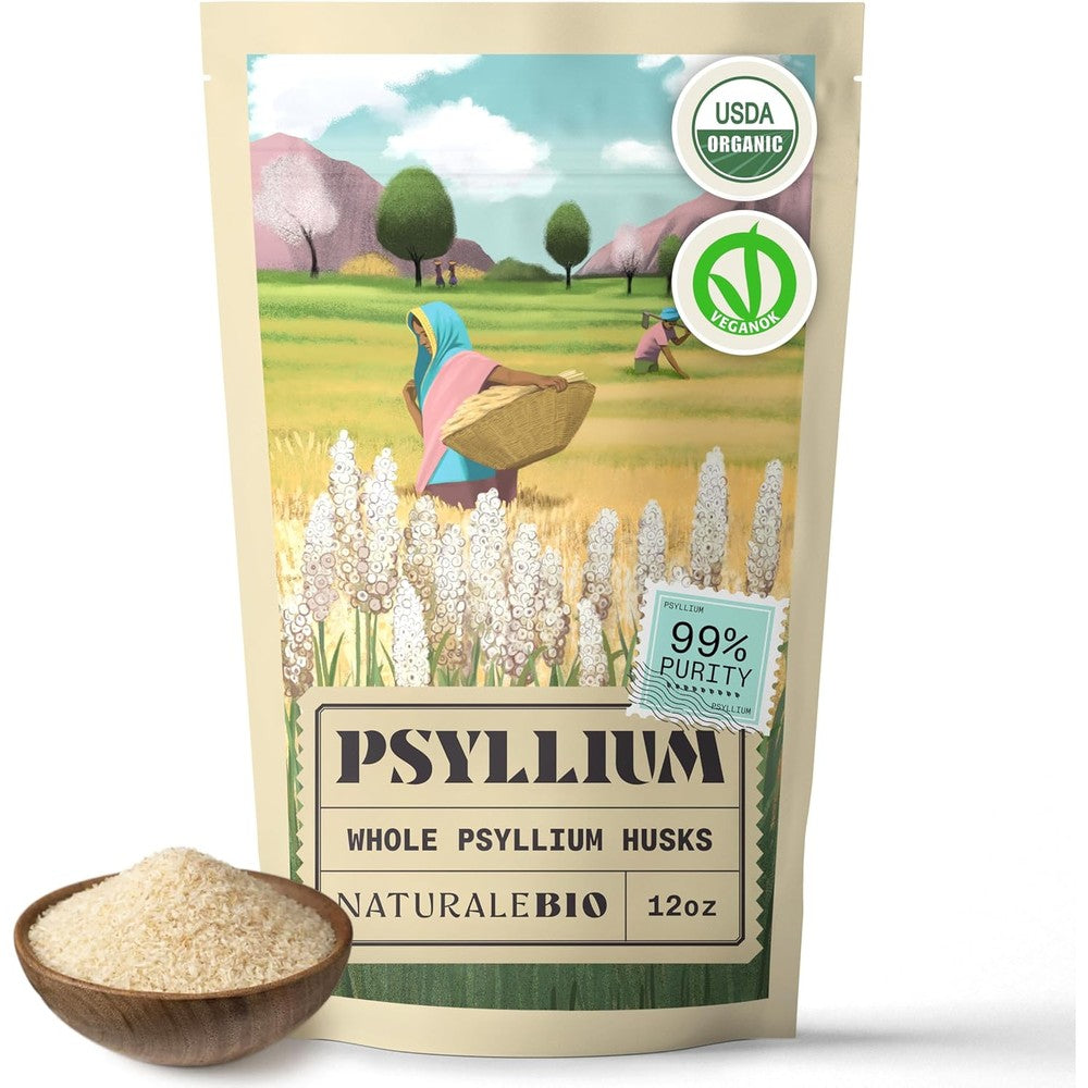 NaturaleBio Organic Whole Psyllium Husk 12 Ounce front view