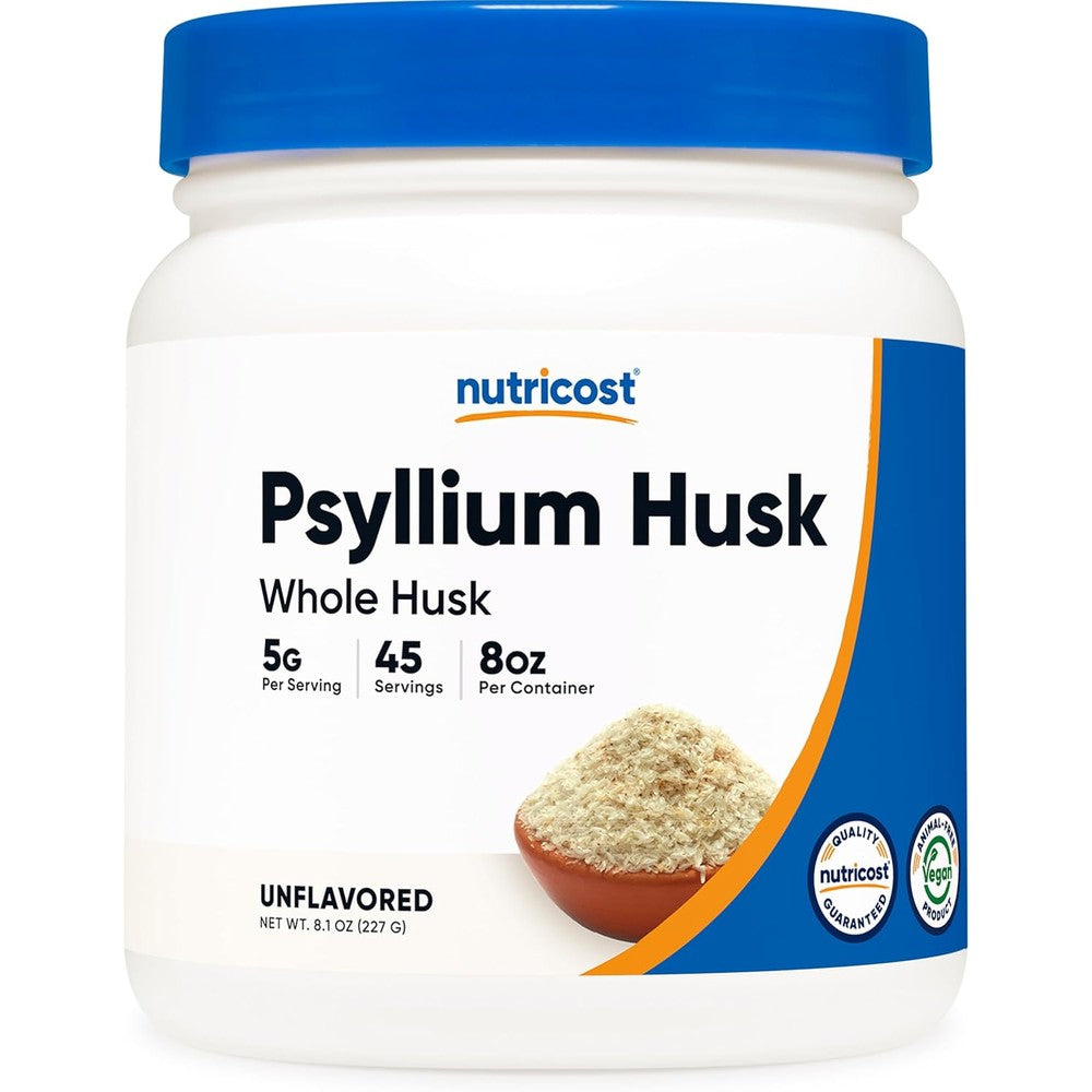 Nutricost Psyllium Whole Husk Powder Flakes front view packaging