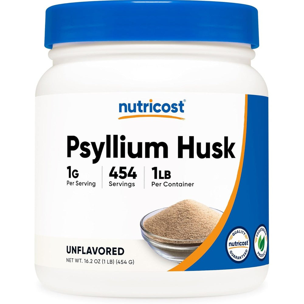Nutricost Psyllium Husk Ground Powder front view 1 pound bottle