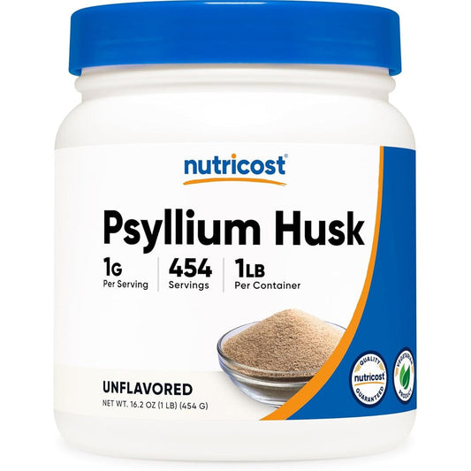 Nutricost Psyllium Husk Ground Powder front view 1 pound bottle