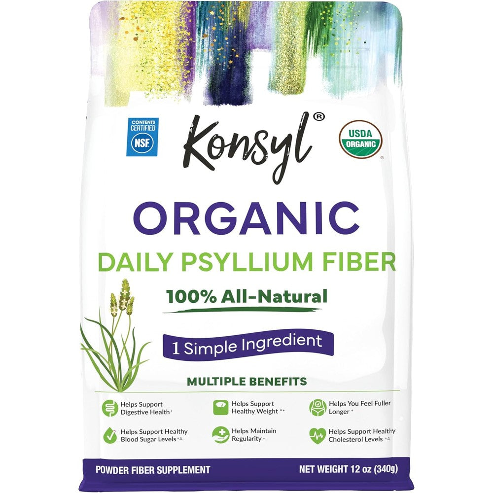 Konsyl USDA Organic Psyllium Husk Powder 12 Ounces front packaging
