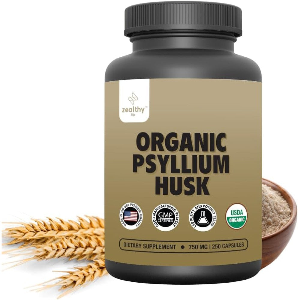 Z Zealthy Life Organic Psyllium Husk 750mg capsules bottle front view