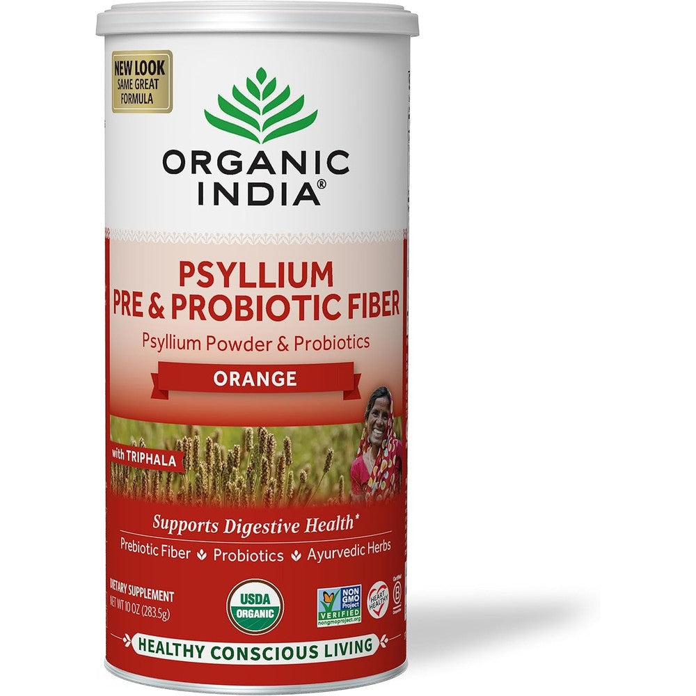 Organic India Psyllium Pre and Probiotic Fiber Orange front view