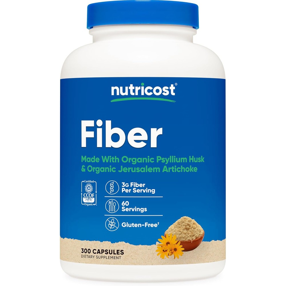 Nutricost Fiber Capsules organic psyllium husk and Jerusalem artichoke bottle