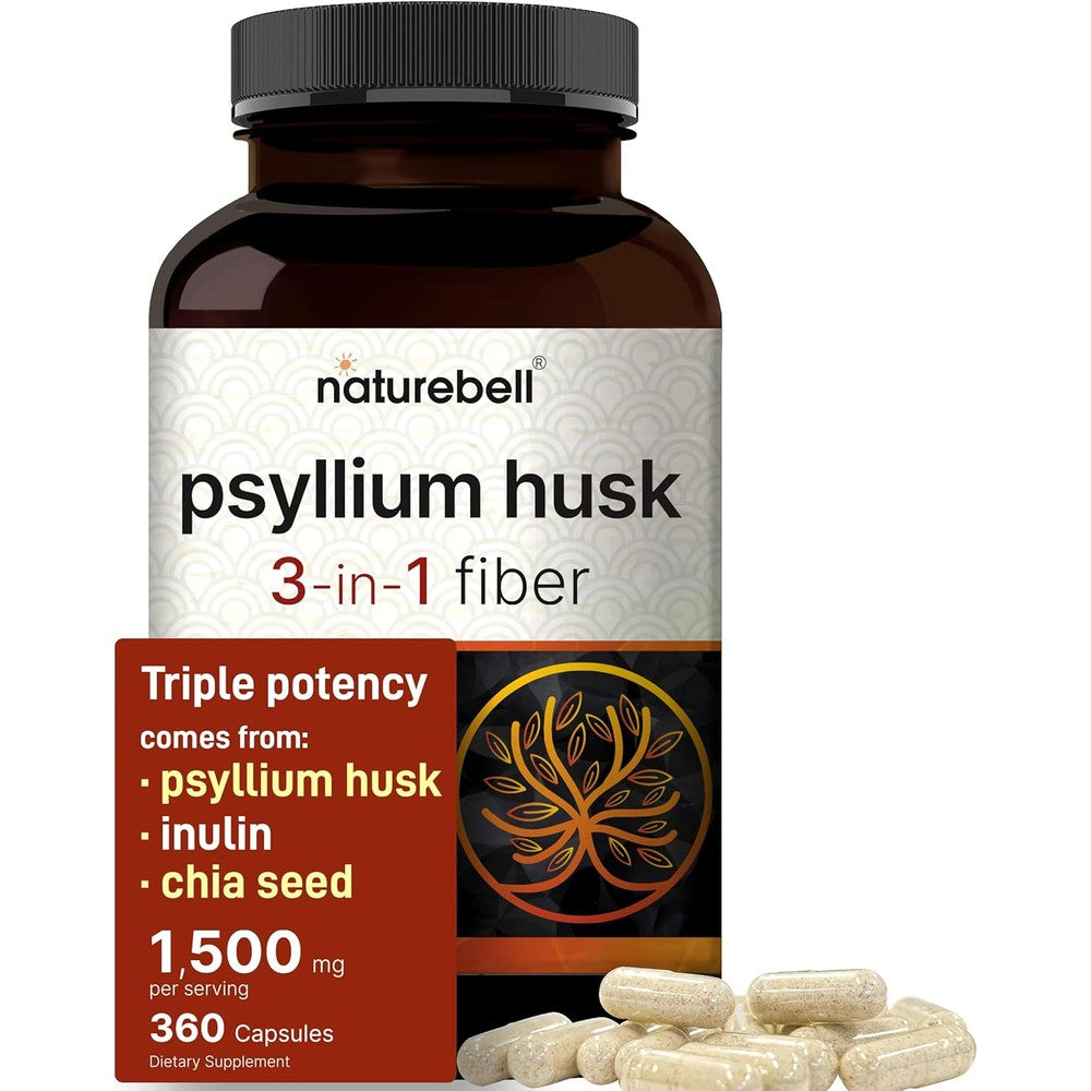 NatureBell Psyllium Husk 3-in-1 fiber supplement bottle front view