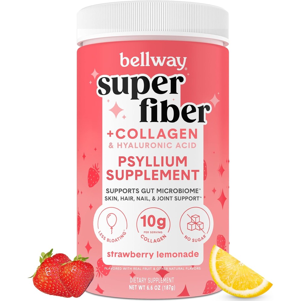 Bellway Super Fiber Powder plus Collagen Strawberry Lemonade front packaging view