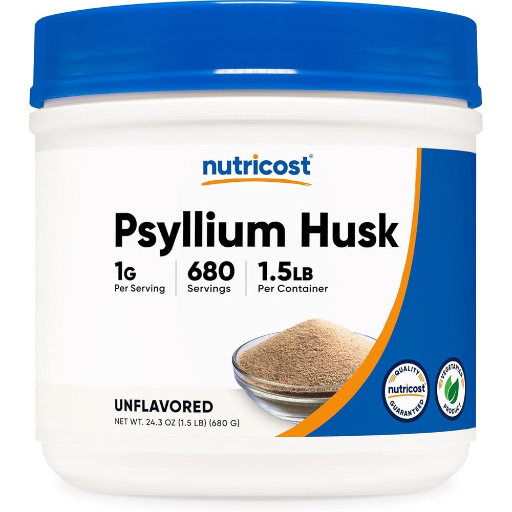 Nutricost Psyllium Husk Powder 1.5 Pounds container front view
